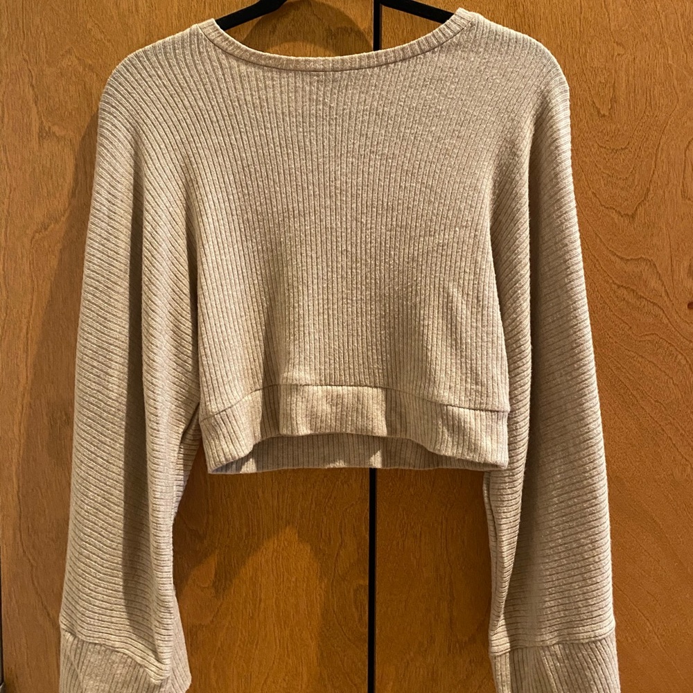 Tan Cropped Flared Sleeve Sweater